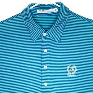 Criquet Mens Pima Cotton Blend Stretch Golf Polo Shirt Blue Green Striped Large